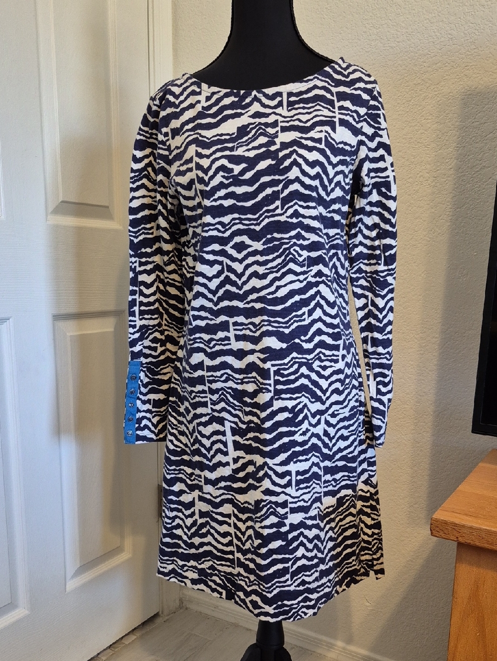 Hatley Navy and White Patterned Long Sleeve Dress